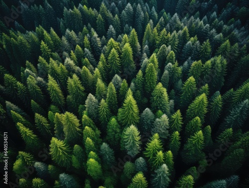 Aerial view of a green boreal forest