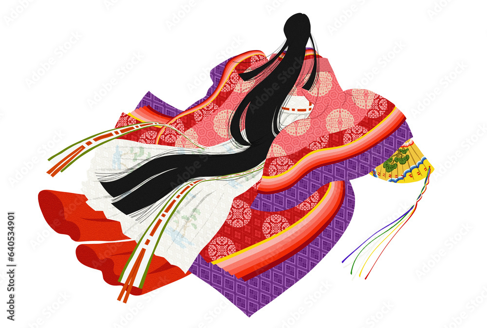 十二単・女房装束の女性・襲色目『梅重』風の配色 Stock イラスト | Adobe Stock