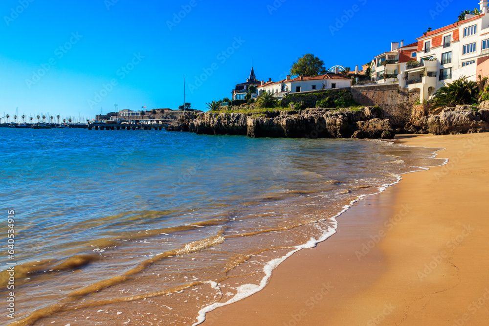 View of beach and the Atlantic ocean in Cascais, Lisbon district, Portugal