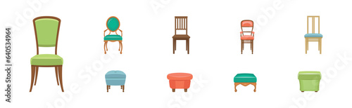 Seat Chair Furniture Item of Different Style and Color Vector Set