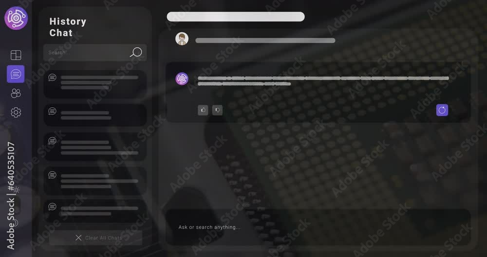 Animation of processor and ai chat on black background