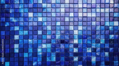 Blue square mosaic bathroom tile background.