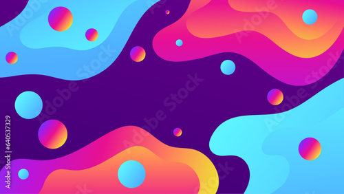 Gradient background with purple blue yellow morphing shapes. Morphing colorful blobs. Vector 3d illustration. Abstract 3d background. Liquid colors. Decoration for banner or sign design