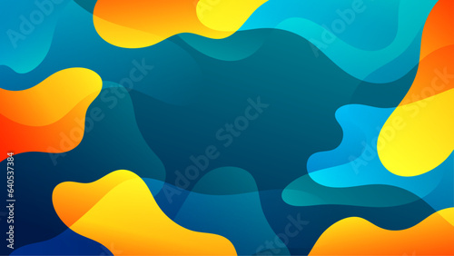 Gradient background with morphing shapes. Morphing orange yellow blue blobs. Vector 3d illustration. Abstract 3d background. Liquid colors. Decoration for banner or sign design