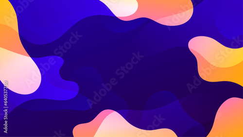 Abstract blue yellow  liquid wavy shapes futuristic banner. Glowing retro waves vector background