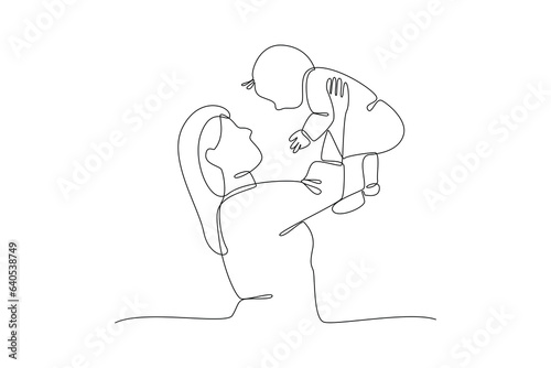 Continuous one line drawing Parents with babies. Family maternity concept. Doodle vector illustration.