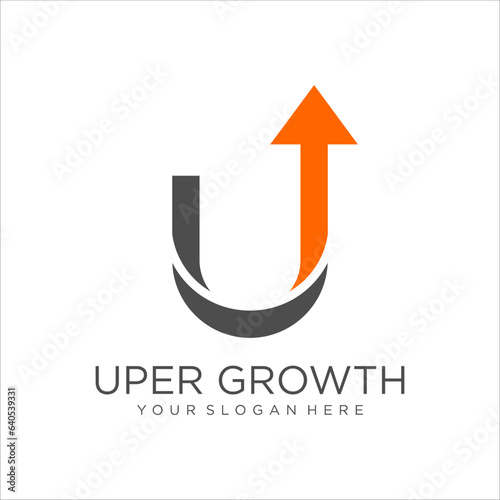 Letter U With GROW logo design. Linear creative minimal monogram symbol. Universal elegant vector logotype. Graphic alphabet symbol for corporate identity