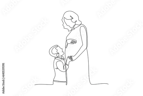 Continuous one line drawing Parents with babies. Family maternity concept. Doodle vector illustration.