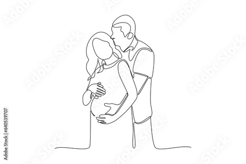Continuous one line drawing Parents with babies. Family maternity concept. Doodle vector illustration.