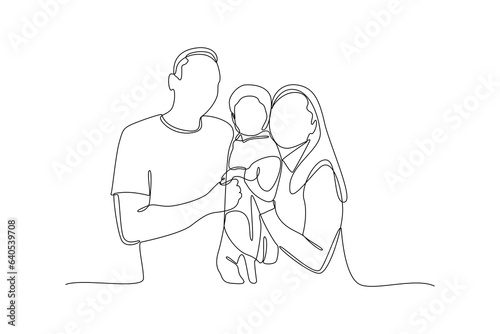 Continuous one line drawing Parents with babies. Family maternity concept. Doodle vector illustration.