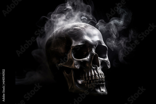  Scary skull emerging from a cloud of smoke, Halloween concept.