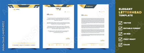 gold luxury letterhead design template, modern flier corporate company stationery design, a4 format editable layout golden color	
