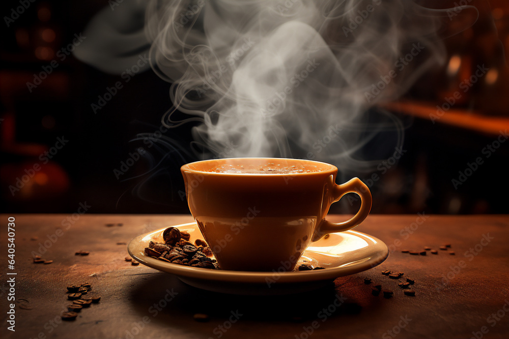 a cup of coffee in flat lay angle, hyper realistic, beautiful dreammy light, coffee beans background, created using generative AI tools a cup of coffee in flat lay angle, hyper realistic, beautiful dreammy light, coffee beans background, created using generative AI tools