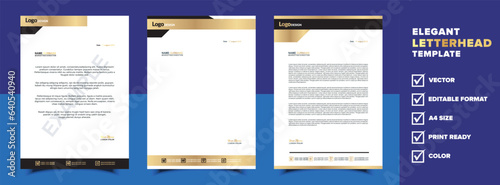 golden letterhead design template, modern corporate company stationery design, a4 format editable layout 
