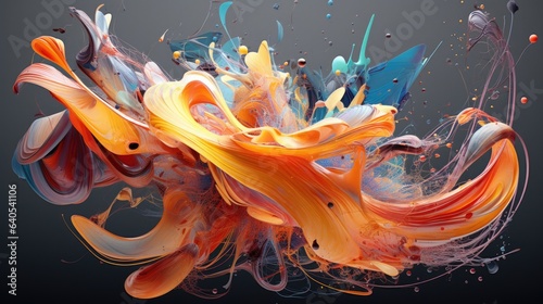 Abstract colorful paint splashes on black background. 3d render illustration