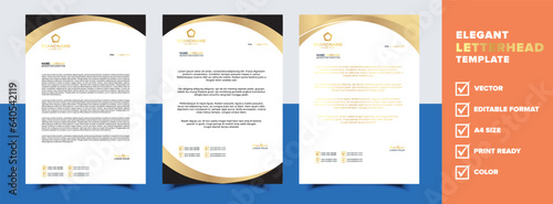 gold letterhead template for business company stationery design with A4 sheet vector format and editable layout in luxury color