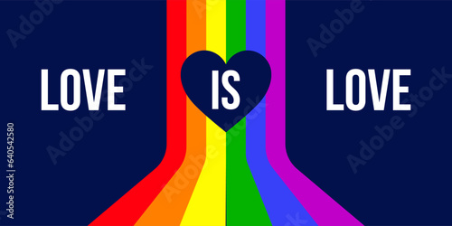 Happy Pride Month Banner. Love is Love Pride Banner with LGBTQ+ Flag Background