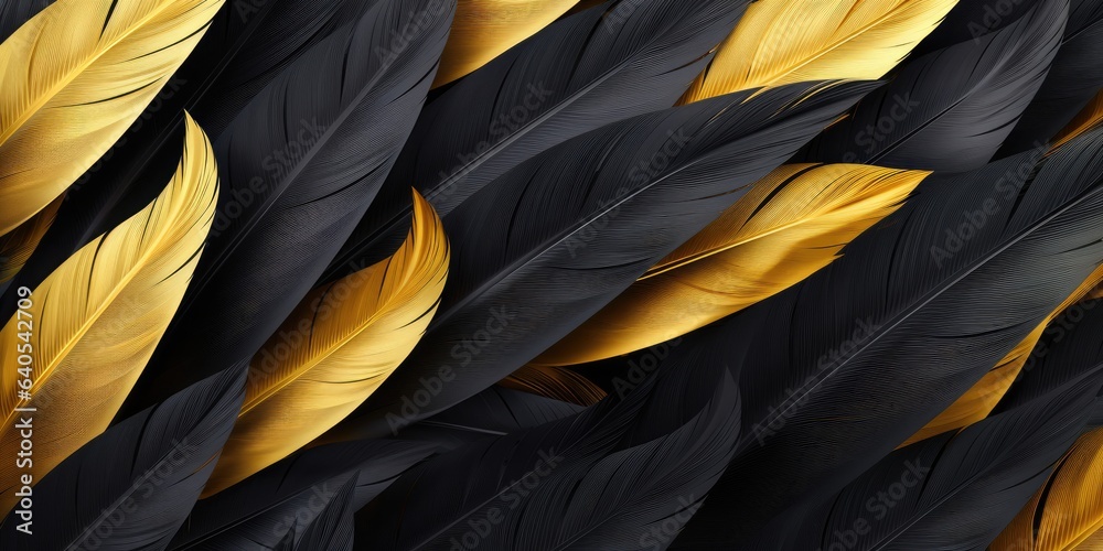 Luxurious Plumes Wallpaper High Resolution Display of Black and Gold Feathers Creating a