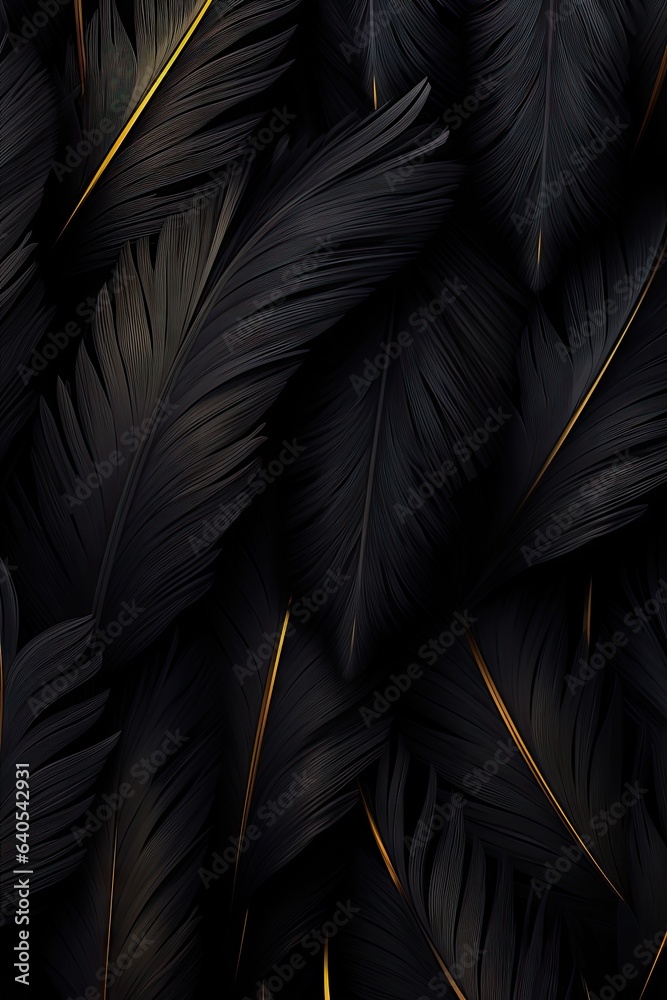 Luxurious Plumes Wallpaper High Resolution Display of Black and Gold