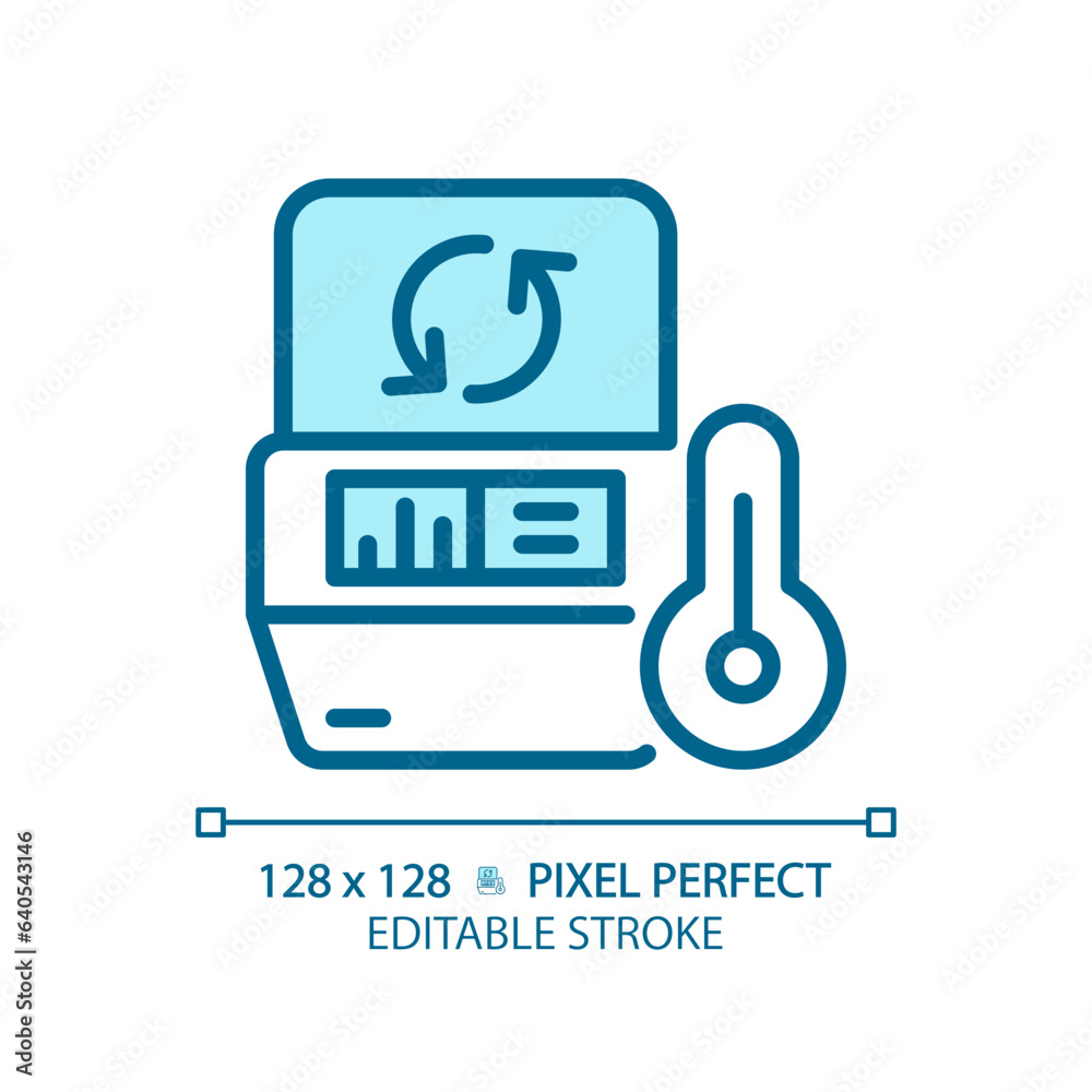Pcr machine pixel perfect light blue icon. Thermal cycler. Polymerase chain reaction. Dna replication. RGB color sign. Simple design. Web symbol. Contour line. Flat illustration. Isolated object Pcr machine pixel perfect light blue icon. Thermal cycler. Polymerase chain reaction. Dna replication. RGB color sign. Simple design. Web symbol. Contour line. Flat illustration. Isolated object