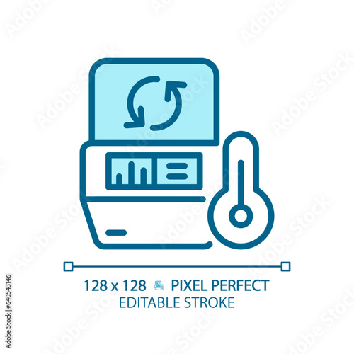 Pcr machine pixel perfect light blue icon. Thermal cycler. Polymerase chain reaction. Dna replication. RGB color sign. Simple design. Web symbol. Contour line. Flat illustration. Isolated object