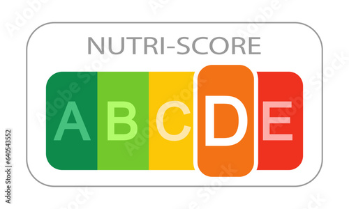 Nutri Score label with detached D classification letter on white background. Sticker with nutritional quality of foods used in Europe products rating system. Vector flat illustration