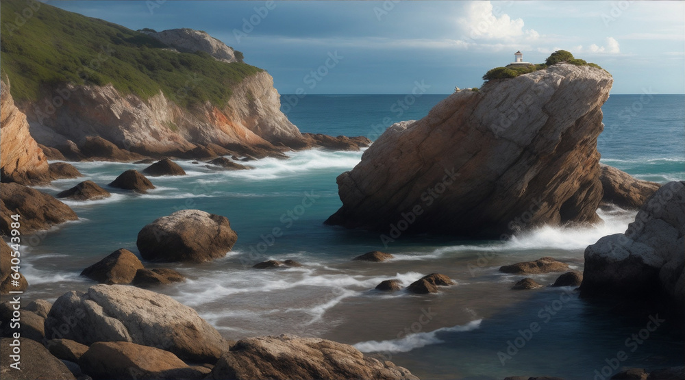 Beautiful rocky sea side by Generative AI