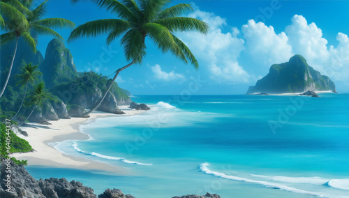 Tropical beach with palm tree by Generative AI