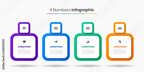 Vector Business Infographic Presentation Template with Abstract Design, 4 Numbers and Icons