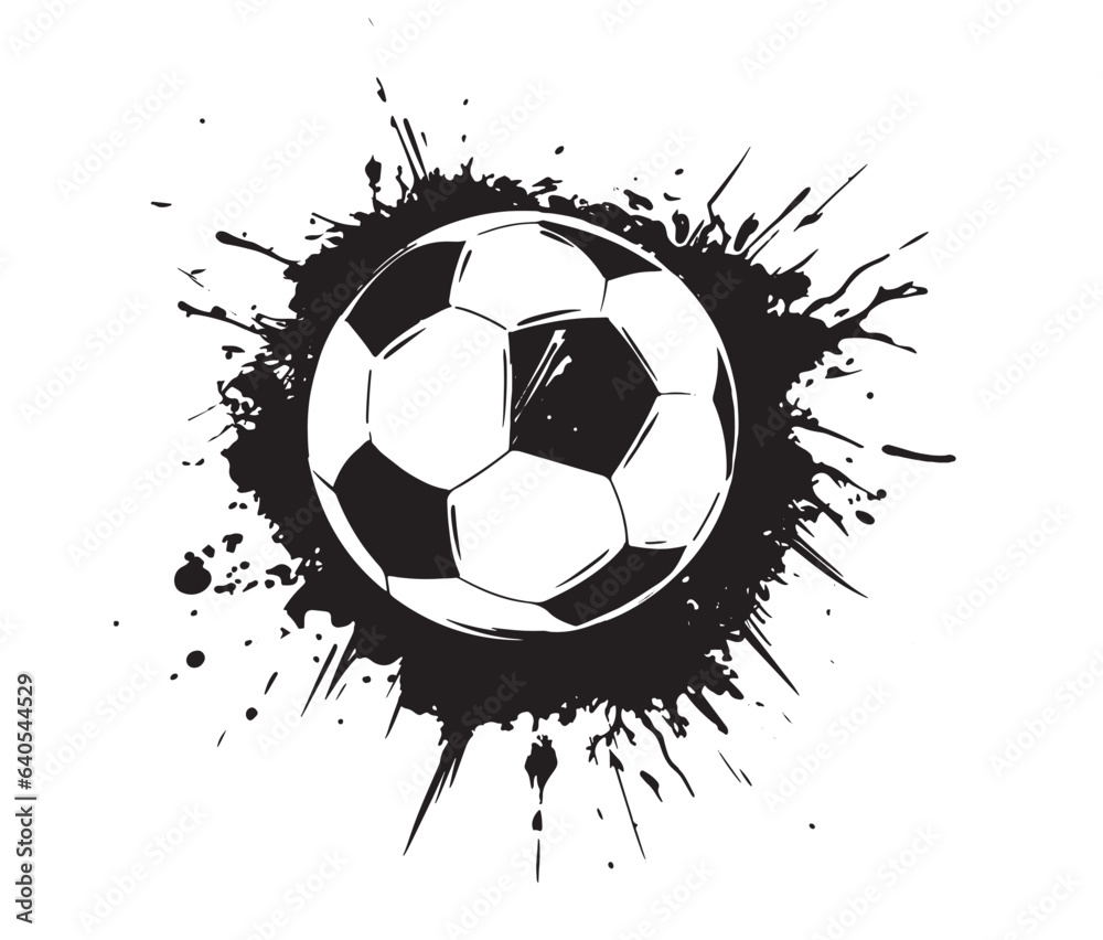 Black grunge soccer ball on white, vector 