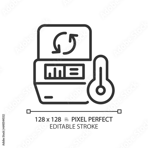 Pcr machine pixel perfect linear icon. Thermal cycler. Polymerase chain reaction. Dna replication. Rapid test. Thin line illustration. Contour symbol. Vector outline drawing. Editable stroke