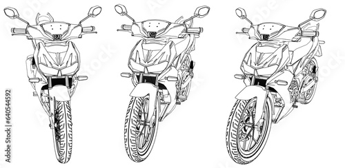 modern underbone motorcycle line art illustration on transparent background. 2d technical drawing style.  photo