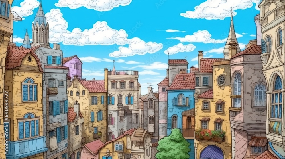 Fototapeta premium Historic European cityscape. Fantasy concept , Illustration painting.