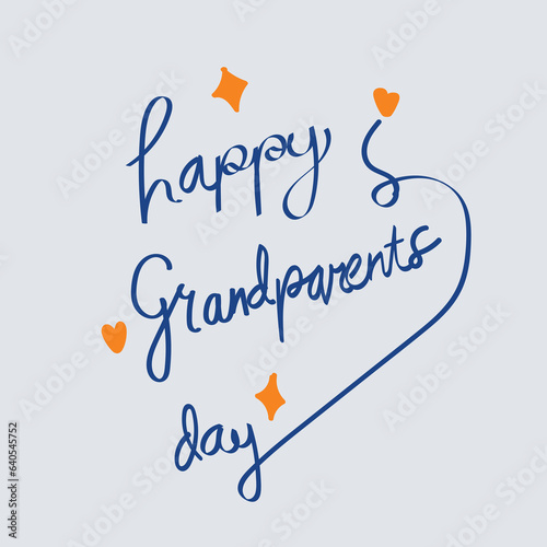 Happy Grandparents Day lettering with heart decoration and calligraphy for a poster or greeting card and background. Vector illustration