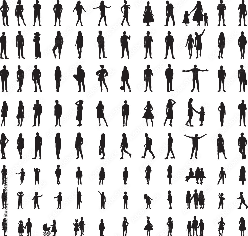 big set of people silhouette vector