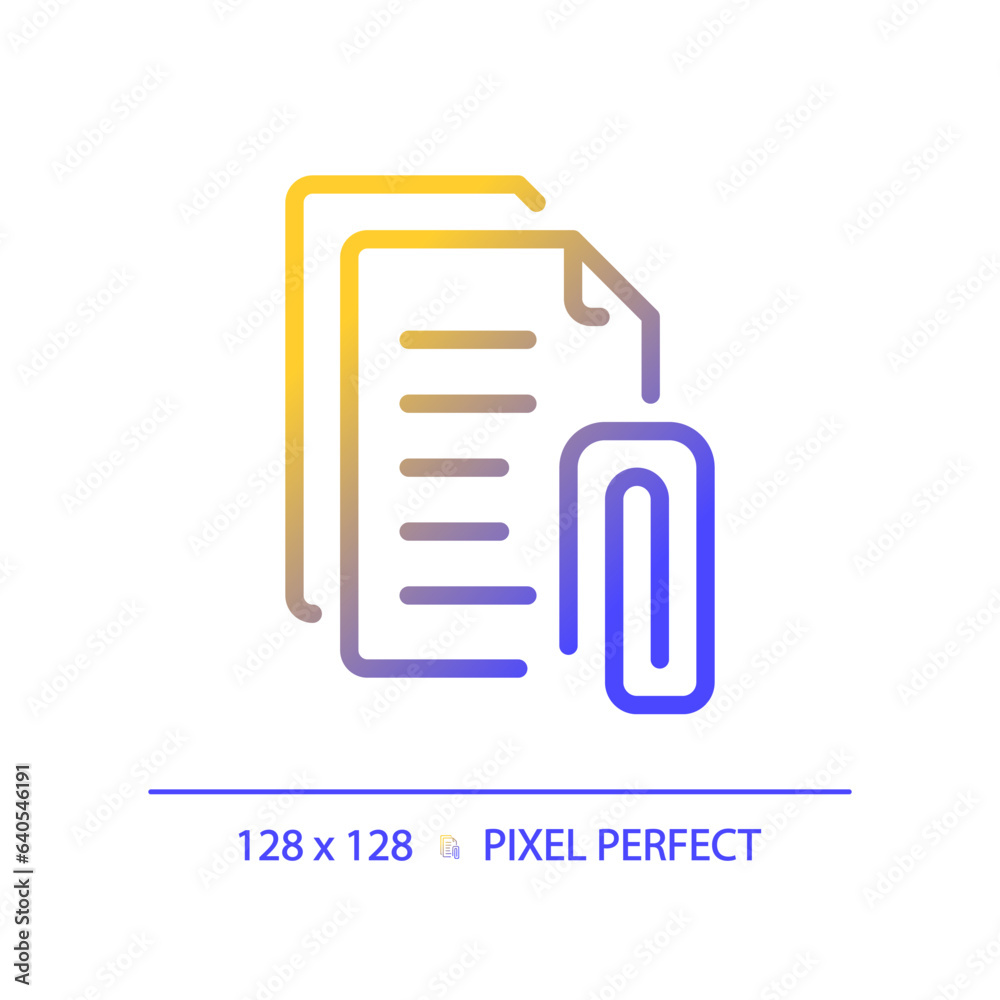 2D pixel perfect gradient attachment icon, isolated vector, thin line document illustration. 2D pixel perfect gradient attachment icon, isolated vector, thin line document illustration.