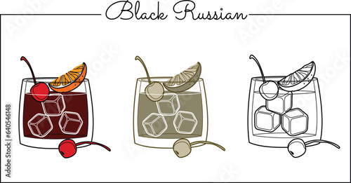 Alcohol drinks line art illustration. Vector illustration Black russian