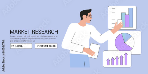Businessman market research and search solutions, strategies and ways of company business improvement. Economic strategy, analysis of sales, statistic, data collection and management.