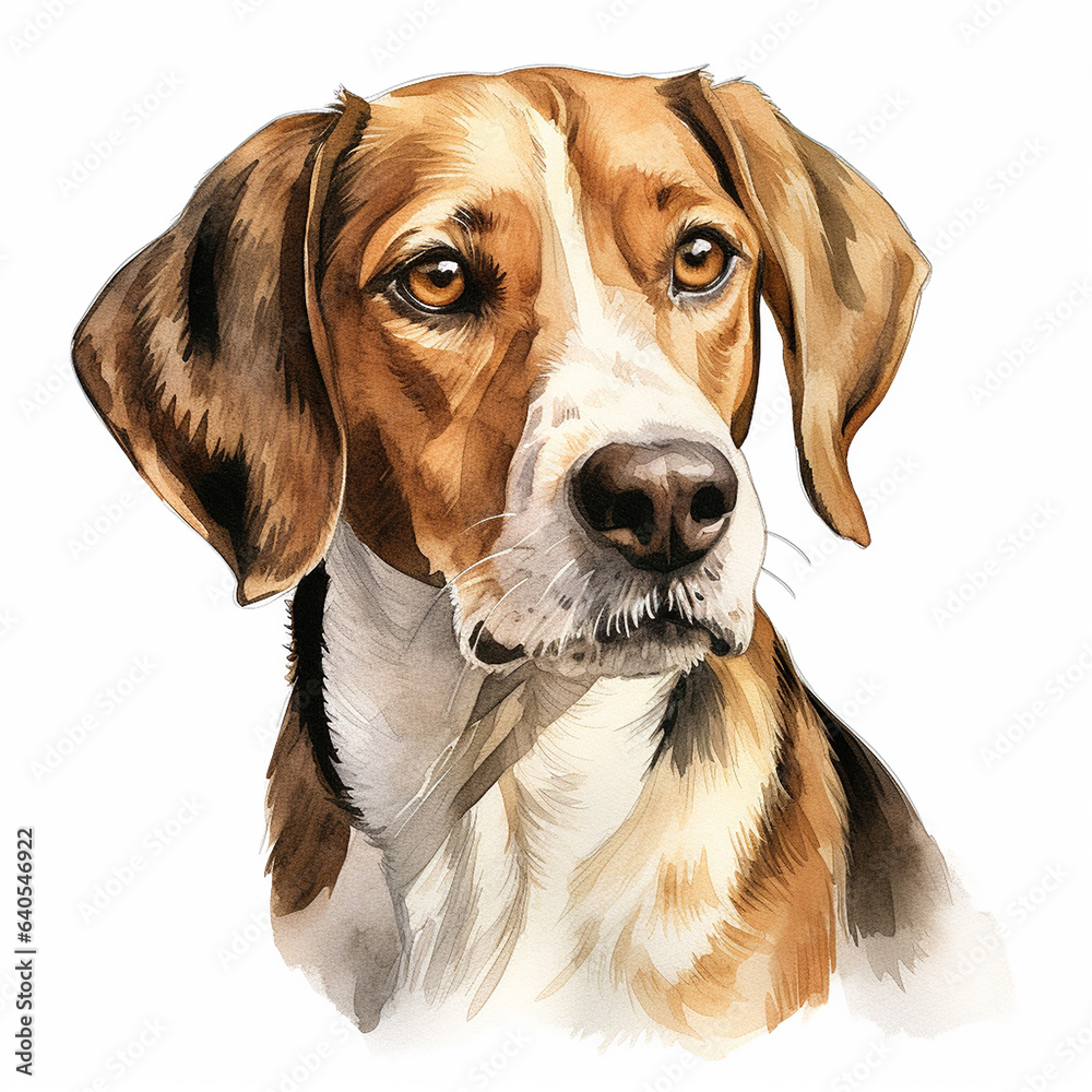 Portrait of dog on white background. AI generation..