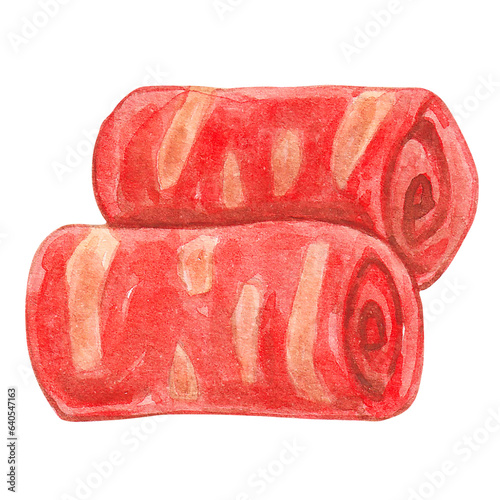sliced pork watercolor style, ingredient of shabu shabu hotpot