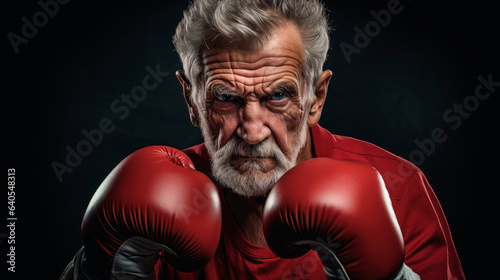 Old man posing in boxing stance. © graja