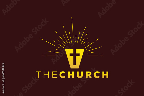Obraz na płótnie Trendy and Professional letter V church sign Christian and peaceful vector logo design w salonie