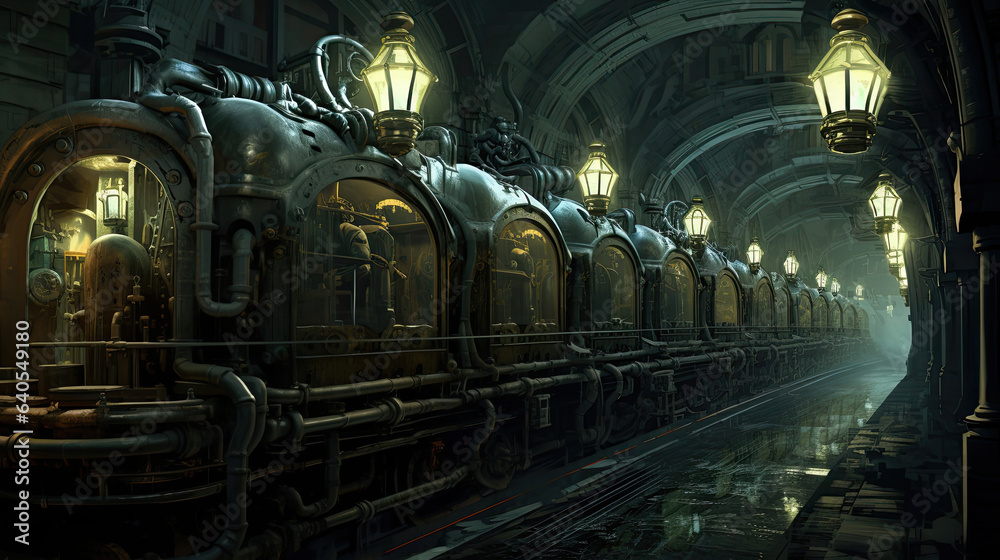 Fototapeta premium Subterranean steampunk subway system