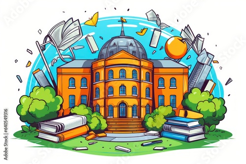 School Building Illustration Background. Back to School Poster Banner Concept © CYBERUSS