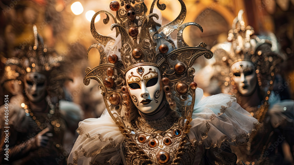 Enchanted mask festival in a Venetian-like city - obrazy, fototapety, plakaty 
