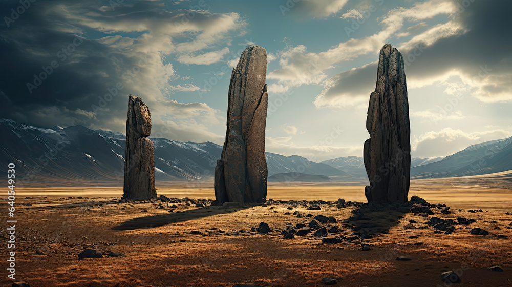 Ancient stone monoliths in a remote valley