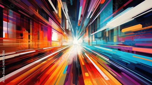 A Symphony of Colors and Luminous Lines Wallpaper - Blended with Light Trail Photography and Perspective Illustration - Modern Perspective Drawing Background created with Generative AI Technology
