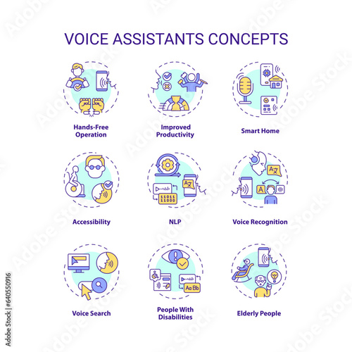 2D editable icons set representing voice assistants concepts, isolated vector, thin line colorful illustration. © bsd studio
