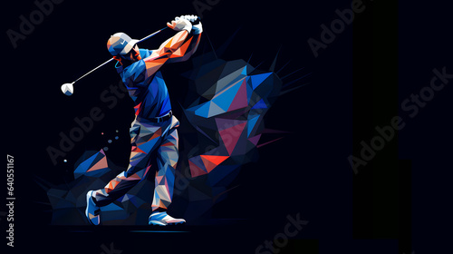 un golfeur en train de faire un swing - illustration - fond bleu foncé
