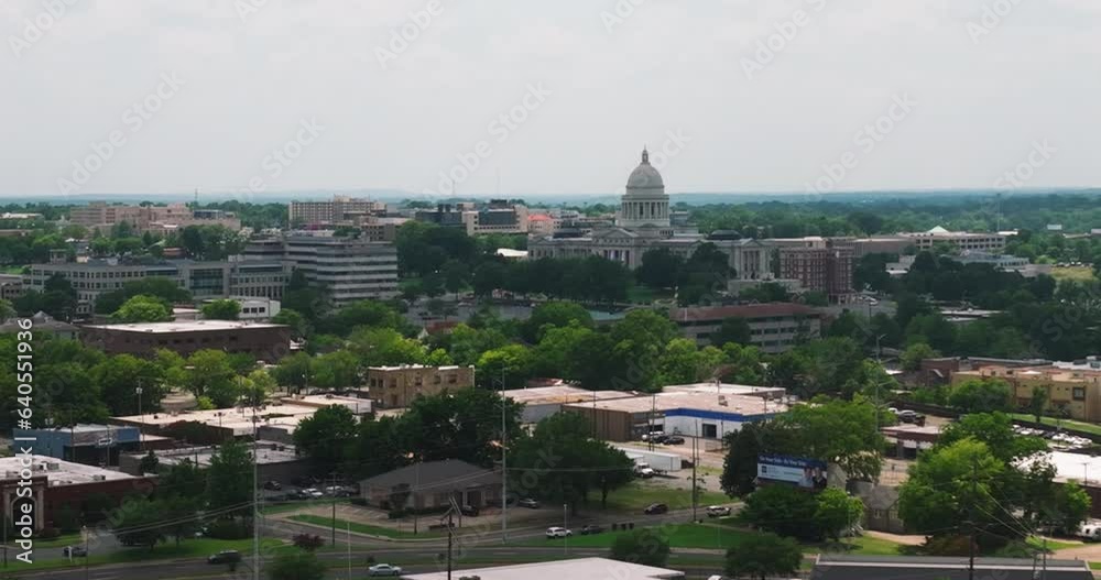 Little Rock City And Dome Of State Capitol Building In Arkansas, USA. - aerial Little Rock City And Dome Of State Capitol Building In Arkansas, USA. - aerial